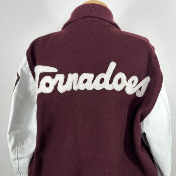 Vintage BUTWIN USA Maroon Wool White Leather Reversible Bamber Jacket Men's L - Picture 8 of 15